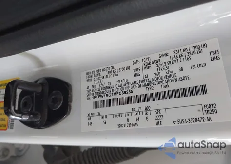 2021 Ford F-150 Raptor z USA, uszkodzony, nr VIN 1FTFW1RG2MFC89285